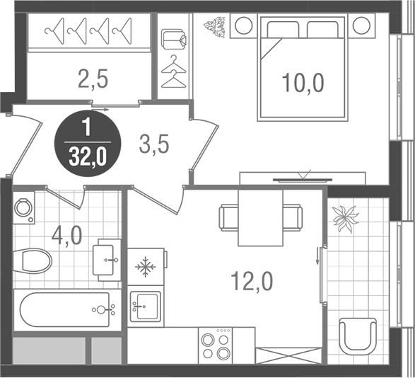 1-комн., 32 м², 26/26 этаж, ЖК «Кантемировский»