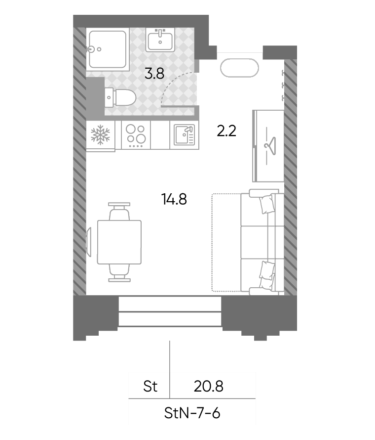 Студия, 20.8 м², 6/43 этаж, ЖК «ЗилАрт»