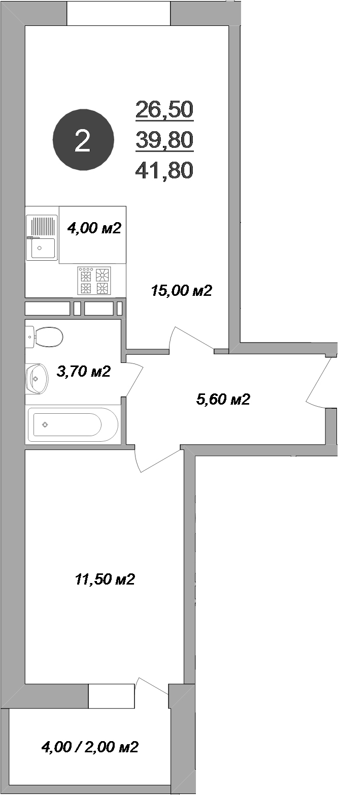 2-комн., 39.8 м², 12/17 этаж, ЖК «Новые Островцы»
