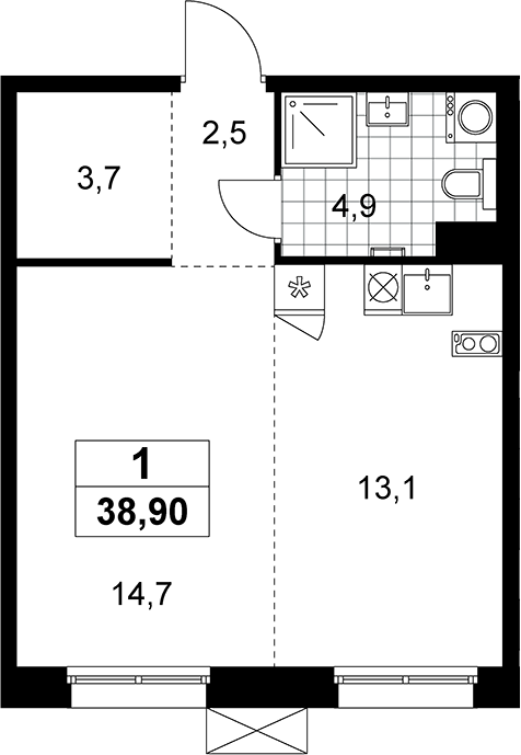 Студия, 38.9 м², 6/12 этаж, ЖК «Дзен-кварталы»