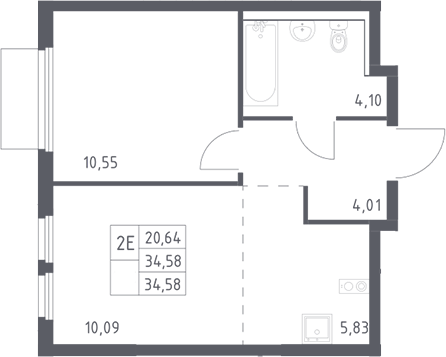 2-комн., 34.58 м², 17/17 этаж, ЖК «Пригород Лесное»