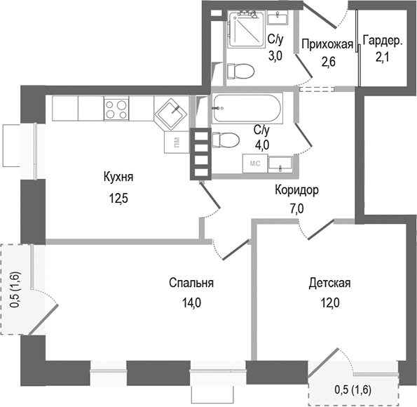 2-комн., 57.2 м², 4/4 этаж, ЖК «Киноквартал»