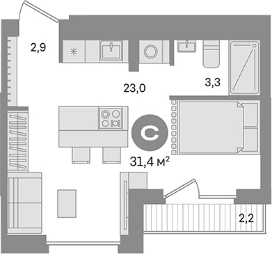 Студия, 29.2 м², 8/9 этаж, ЖК «Первый квартал. Вторая очередь»