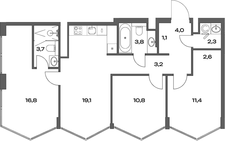 3-комн., 81.4 м², 20/22 этаж, ЖК «Акценты»