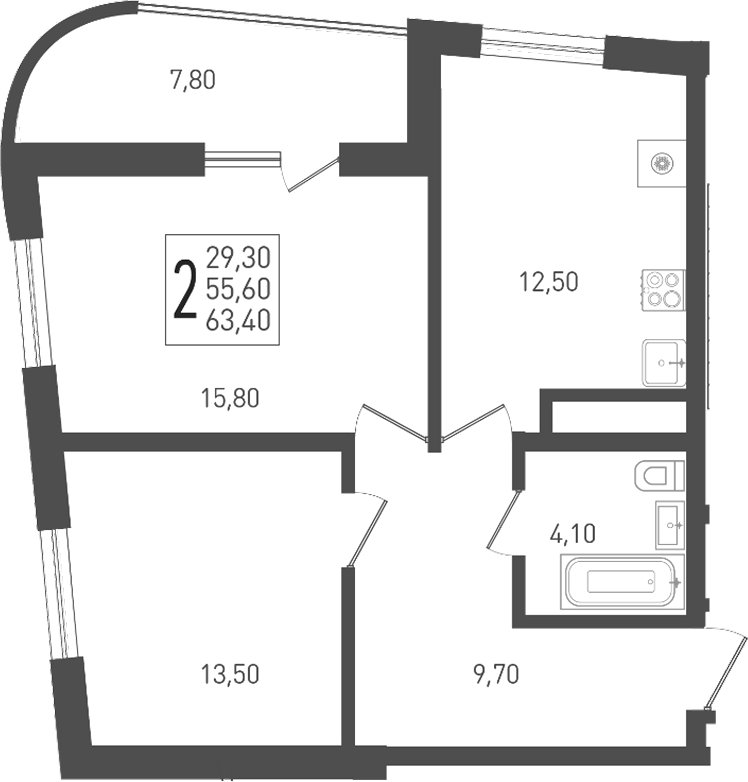 2-комн. квартира, 55.6 м² в ЖК ЖК «Кубанская Крепость» — фото 2
