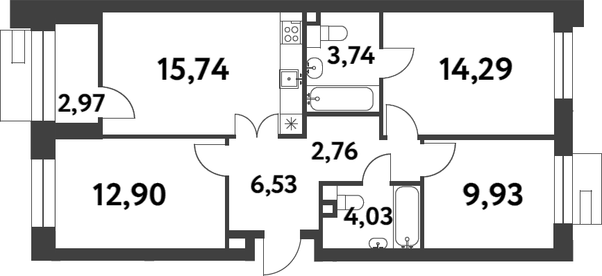 3-комн., 69.92 м², 5/16 этаж, ЖК «Смарт Гарден»