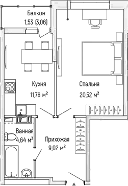 1-комн., 43.17 м², 9/9 этаж, ЖК «Рига Хиллс»