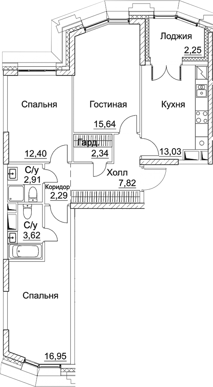 3-комн., 77 м², 8/15 этаж, ЖК «СЕЗАР СИТИ»