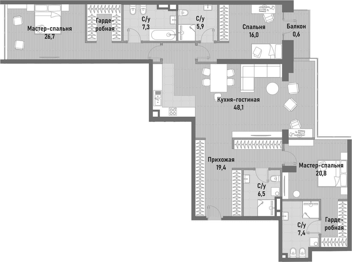 4+ комнаты, 158.6 м², 13/15 этаж, ЖК «Ренессанс»