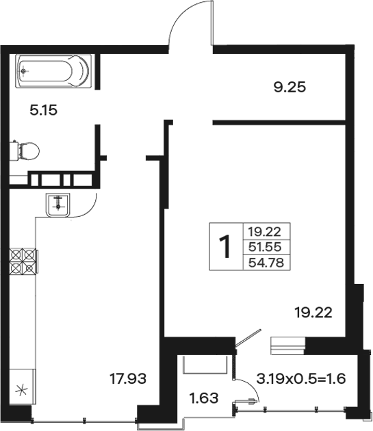 1-комн. квартира, 51.55 м² в ЖК Эндемик — фото 2
