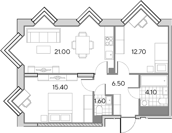 3-комн., 61.3 м², 29/30 этаж, ЖК «Вейв»