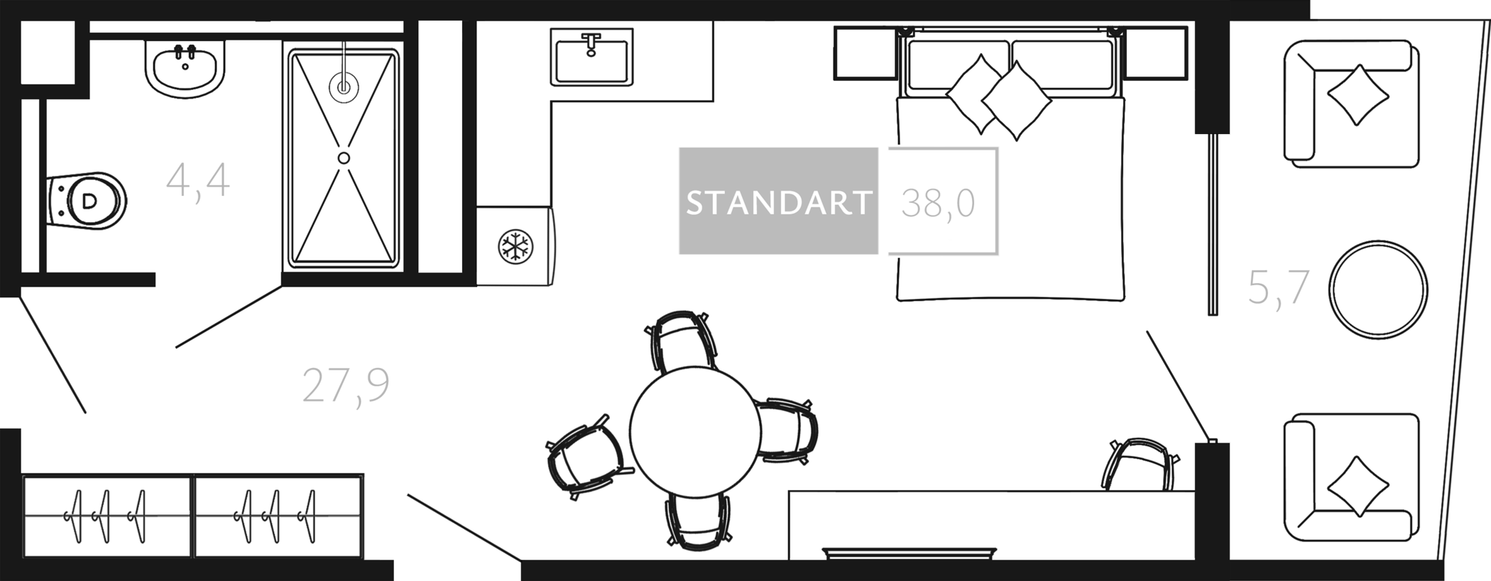 Студия, 32.3 м², 3/4 этаж, ЖК «Палаццо Де Агой»