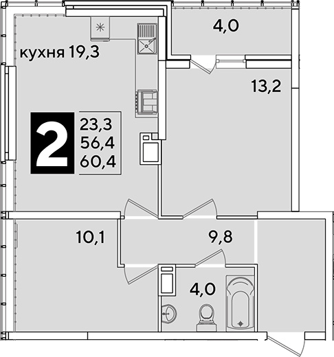 3-комн. квартира, 56.4 м² в ЖК Самолет — фото 2