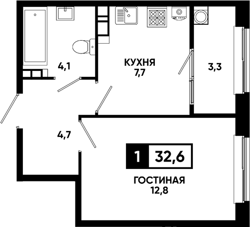 1-комн. Кварталы 17/77