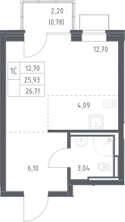 Студия, 25.93 м², 4/12 этаж, ЖК «Богдановский лес»