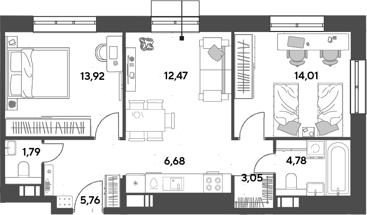 3-комн., 62.46 м², 14/15 этаж, ЖК «Публицист»