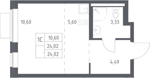 Студия, 24.02 м², 12/12 этаж, ЖК «Новое Видное»