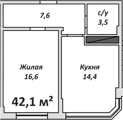 1-комн., 42.2 м², 8/9 этаж, ЖК «Спортивный»
