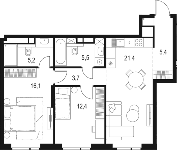 3-комн., 69.7 м², 25/26 этаж, ЖК «Левел Войковская»