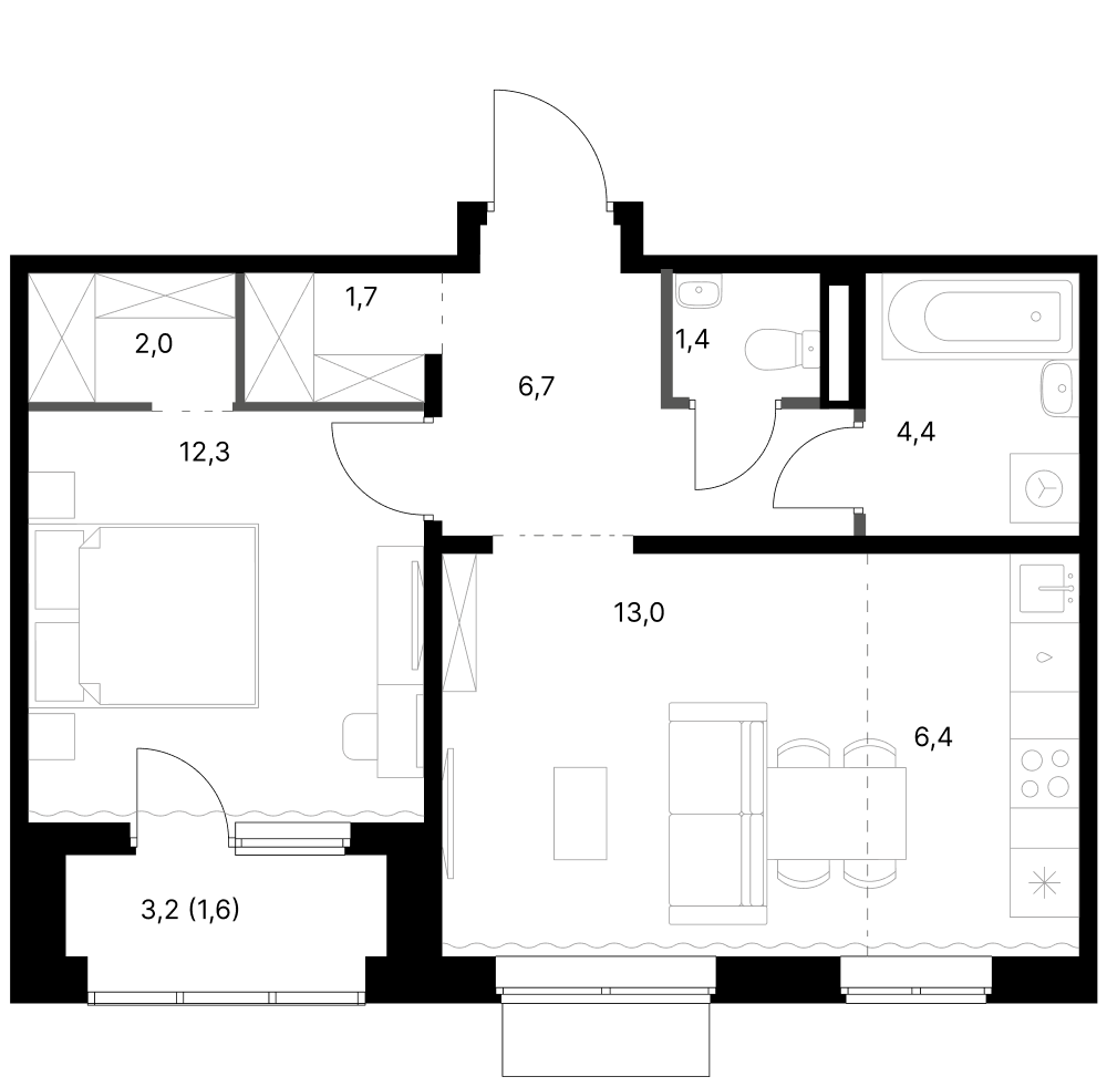 2-комн., 47.9 м², 9/18 этаж, ЖК «1-й Ясеневский»