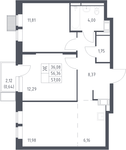 3-комн., 56.36 м², 16/18 этаж, ЖК «Большое Путилково»