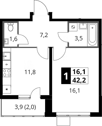 1-комн., 40.2 м², 20/24 этаж, ЖК «1-й Южный»