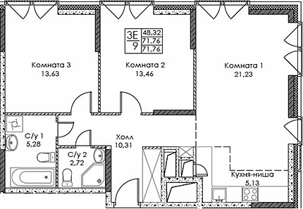 3-комн. ЭВОПАРК Сокольники