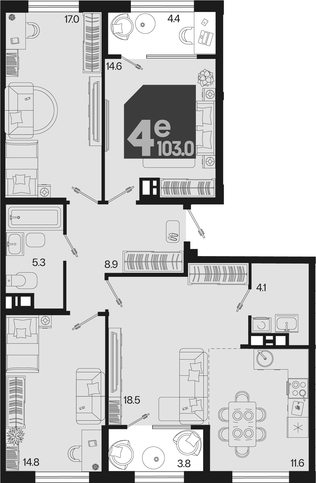 4-комн. квартира, 94.8 м² в ЖК Первое место — фото 2