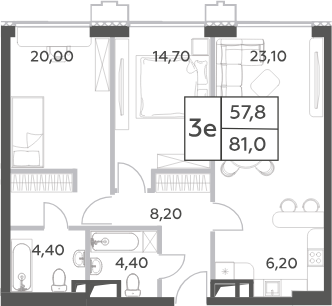 3-комн., 81 м², 36/52 этаж, ЖК «Will Towers»