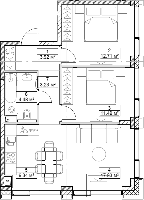 3-комн., 60 м², 12/21 этаж, ЖК «Сити Бэй»