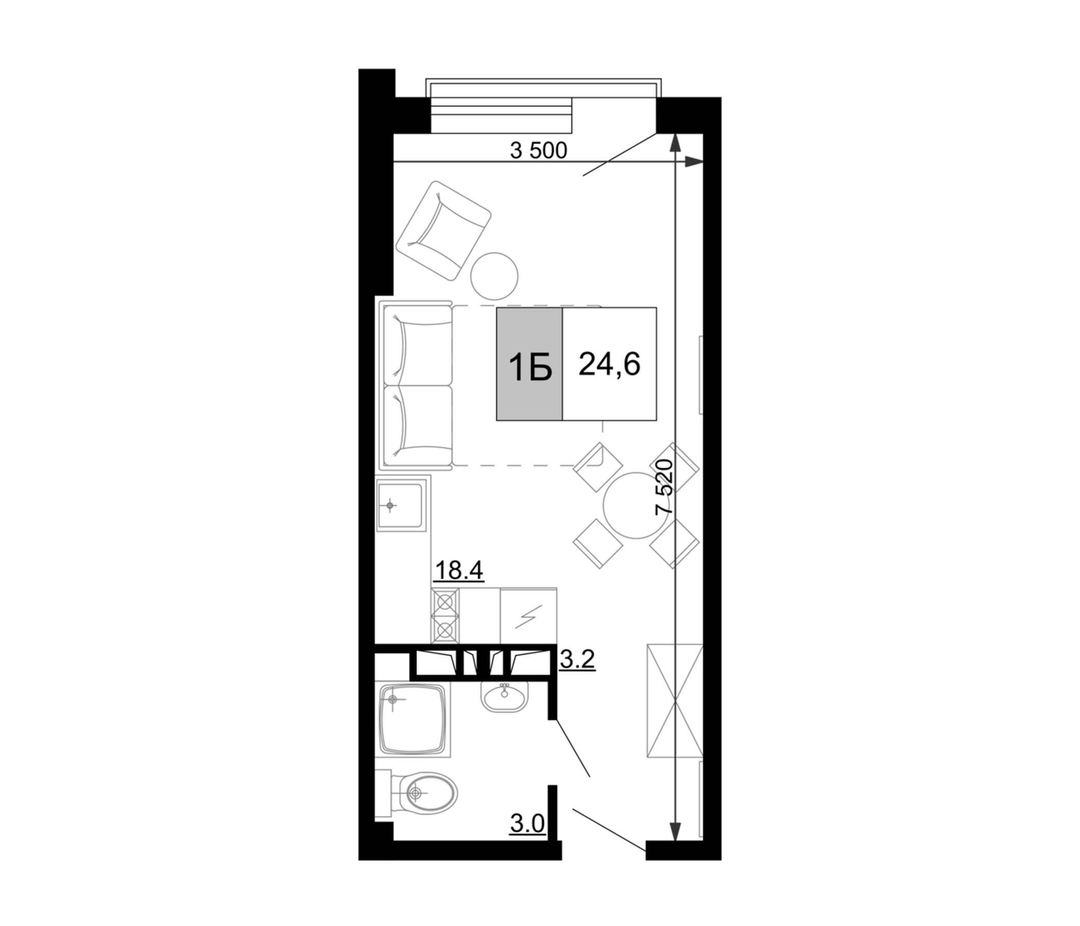 Студия, 24.6 м², 8/9 этаж, ЖК «Гостиничный комплекс Мореград»