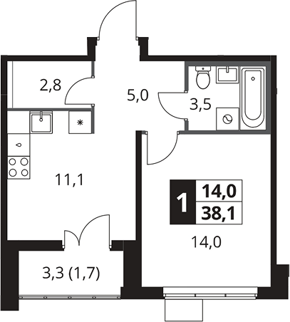 1-комн., 36.4 м², 20/25 этаж, ЖК «1-й Южный»