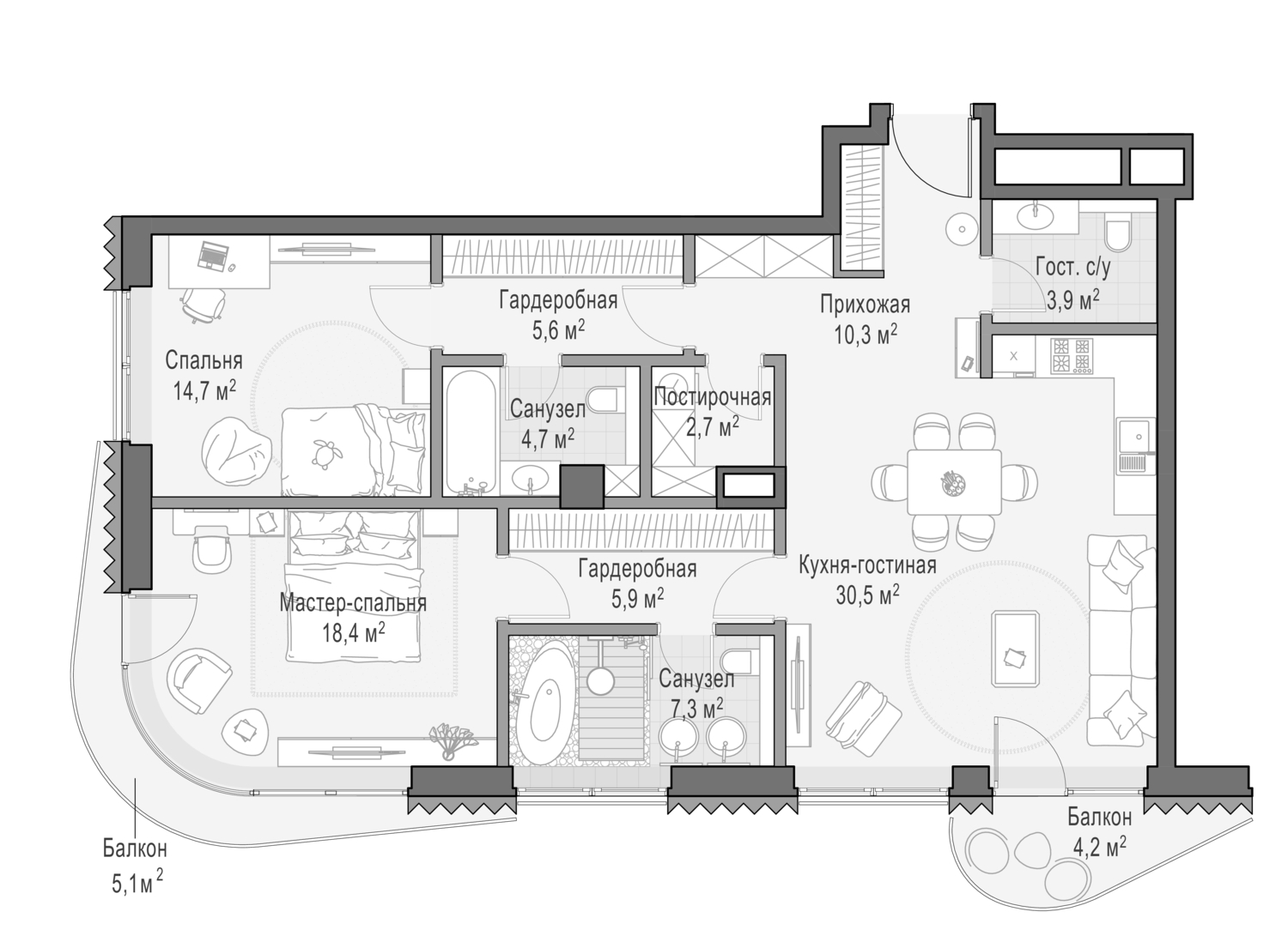 2-комн., 104.21 м², 3/14 этаж, ЖК «Дом Лаврушинский»