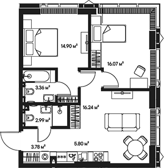 3-комн., 63.14 м², 47/57 этаж, ЖК «Джойс»