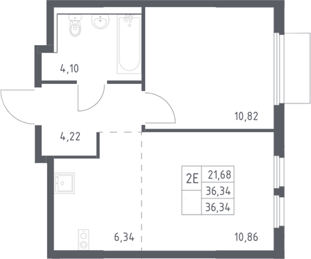 2-комн., 36.34 м², 15/17 этаж, ЖК «Пригород Лесное»