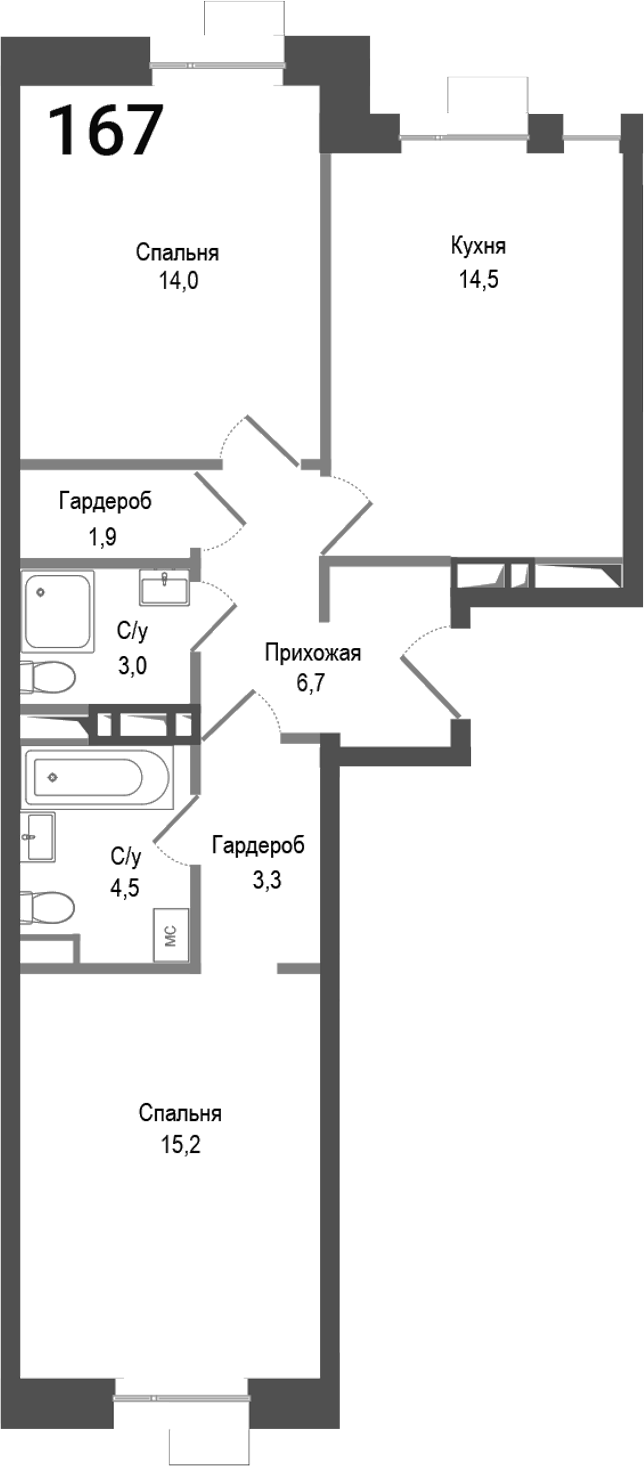 2-комн., 63.1 м², 2/8 этаж, ЖК «Киноквартал»