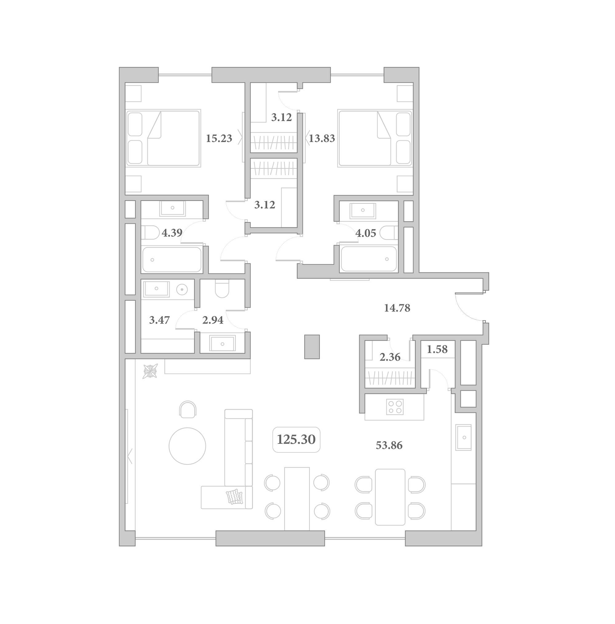3-комн. квартира, 125.3 м² в ЖК Граф Толстой — фото 2