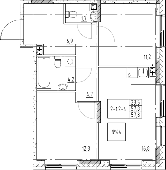 3-комн., 57.8 м², 8/19 этаж, ЖК «Шагал»