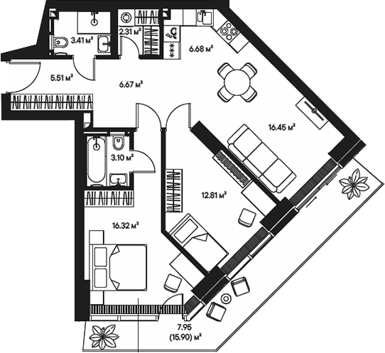 3-комн., 73.26 м², 2/57 этаж, ЖК «Джойс»