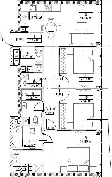 4+ комнаты, 78.69 м², 46/49 этаж, ЖК «Сити Бэй»