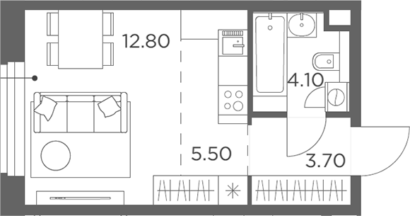 Студия, 26.1 м², 18/23 этаж, ЖК «Белый Град»