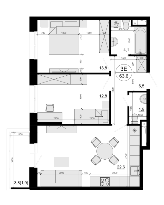 3-комн., 61.7 м², 3/10 этаж, ЖК «Одинцовские Кварталы Эволюция»