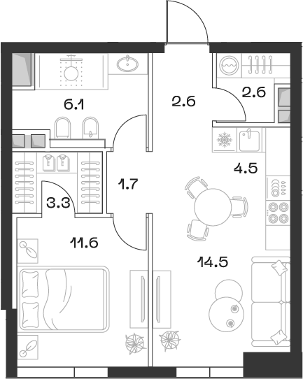 2-комн., 46.9 м², 2/18 этаж, ЖК «SHIFT»