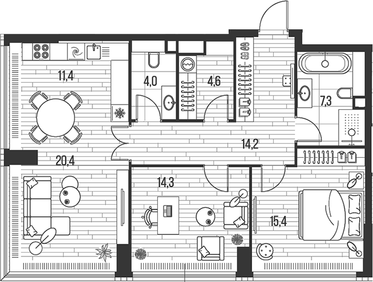 3-комн., 91.6 м², 3/47 этаж, ЖК «HIGH LIFE»