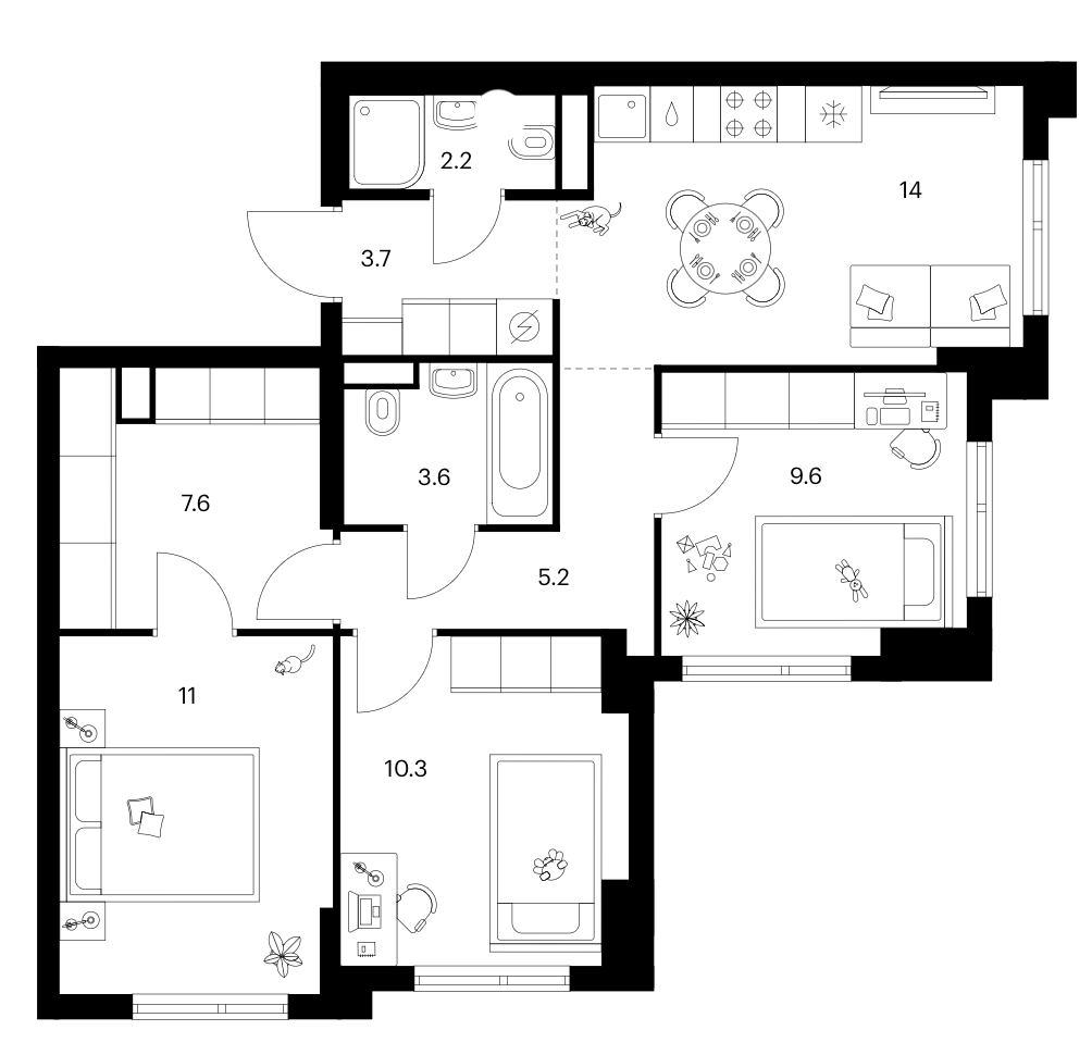3-комн., 67.2 м², 21/28 этаж, ЖК «Зеленый парк»