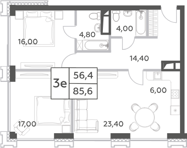 3-комн., 85.6 м², 41/52 этаж, ЖК «Will Towers»