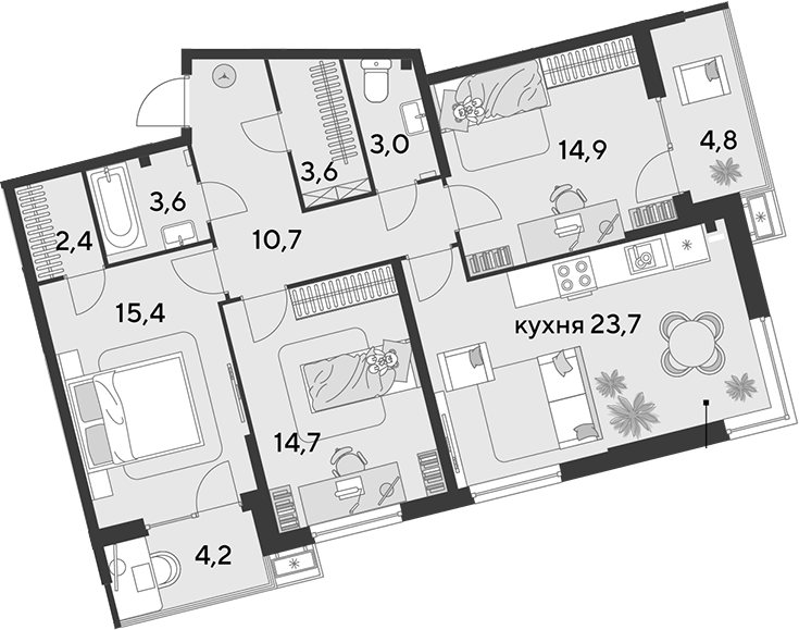 4-комн. квартира, 92 м² в ЖК Парк Победы — фото 2