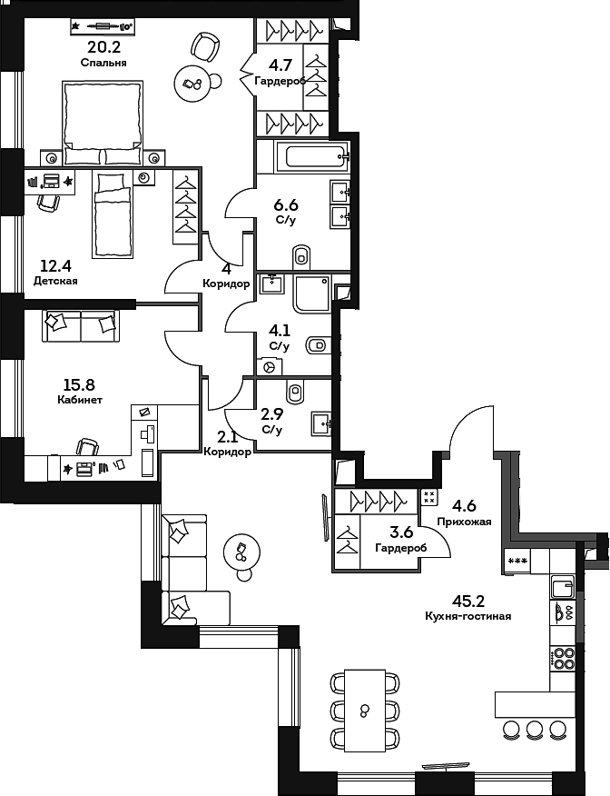 4+ комнаты, 126.2 м², 32/32 этаж, ЖК «ЭРА»