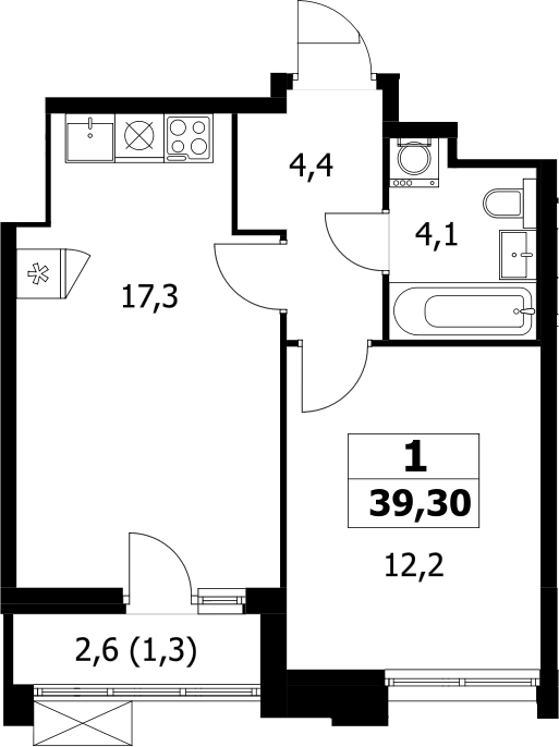 1-комн., 38 м², 15/17 этаж, ЖК «Прокшино»
