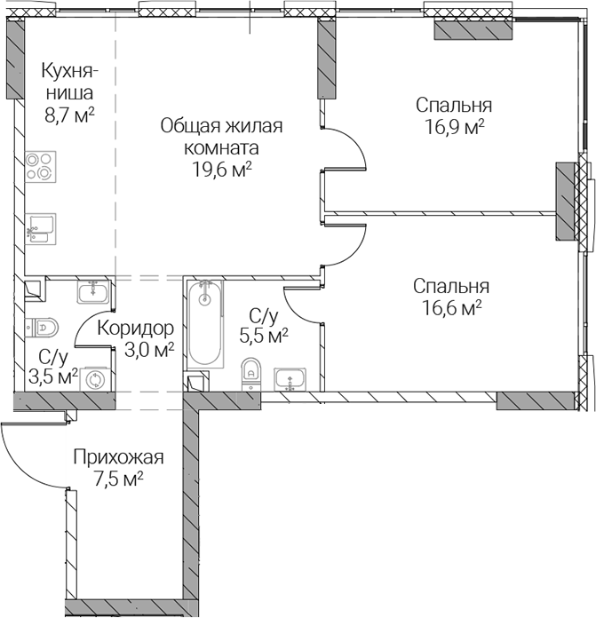 3-комн., 81.3 м², 6/36 этаж, ЖК «СЕЗАР СИЛИКА»